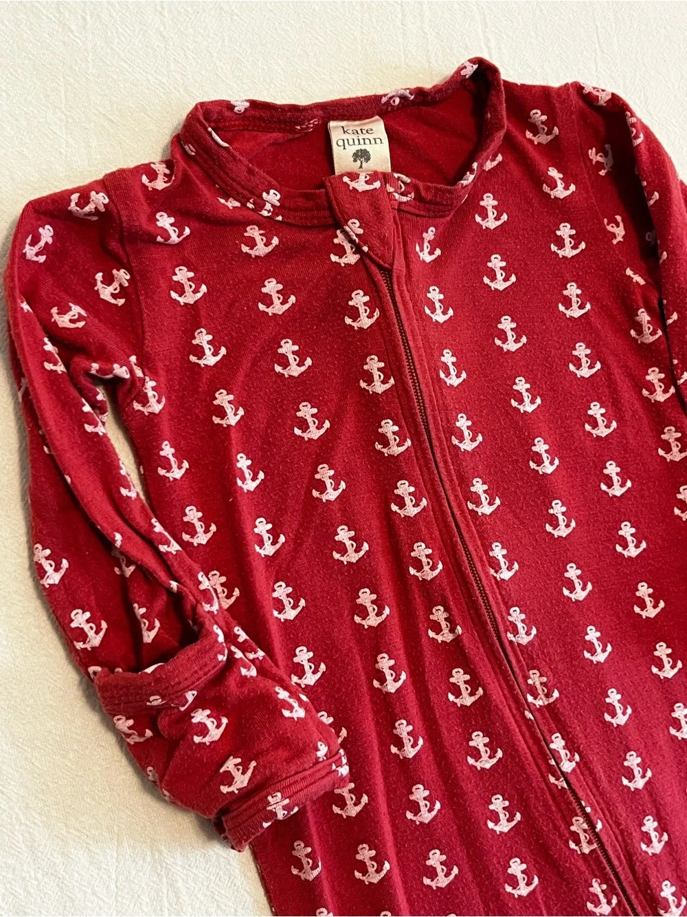 Kate Quinn Bamboo Anchor Footie Pajamas Red Pink Nautical Zip Sleeper 3-6mo